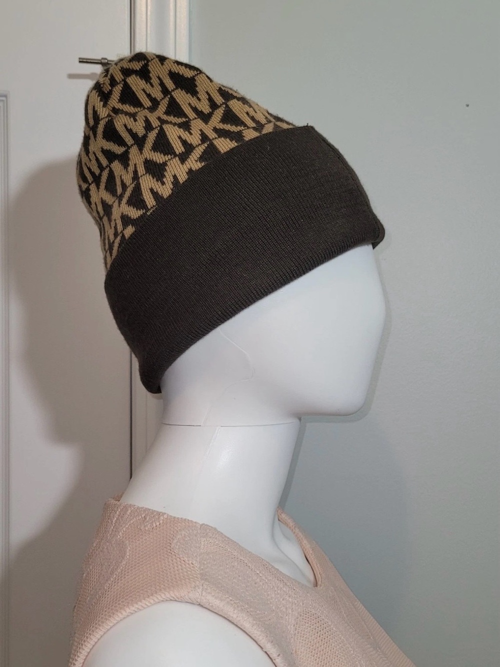 MICHAEL Michael Kors Brown Tan MK Monogram Knit Beanie Hat
